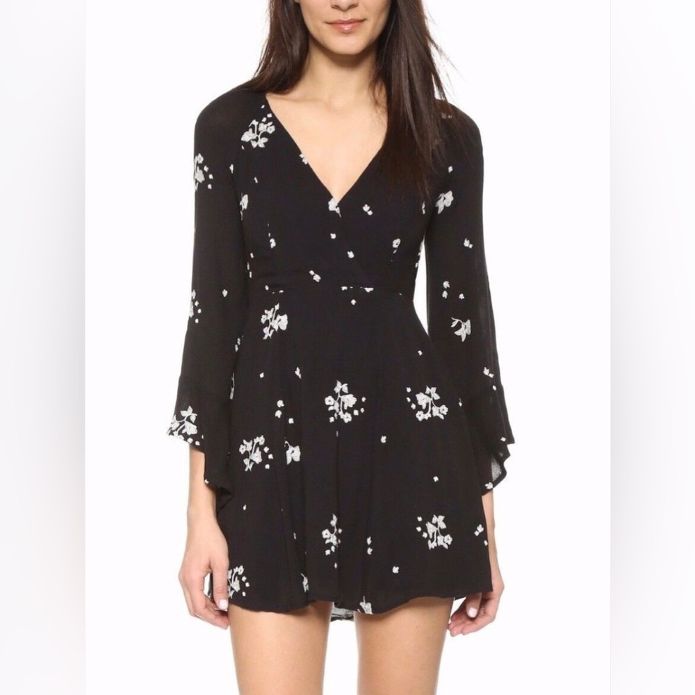 Free People Black Bell Sleeve Jasmine Mini Dress